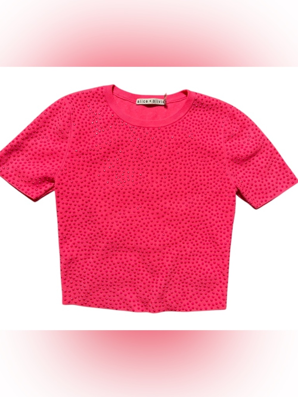 Alice + Olivia Ciara Crystal Stud Embellishment Sweater Top Cropped Size  XS/S - Picture 8 of 11